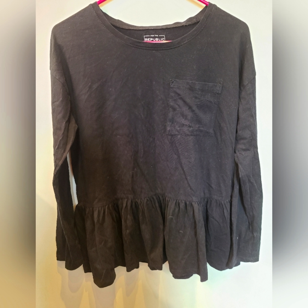 Black cotton peplum long sleeve